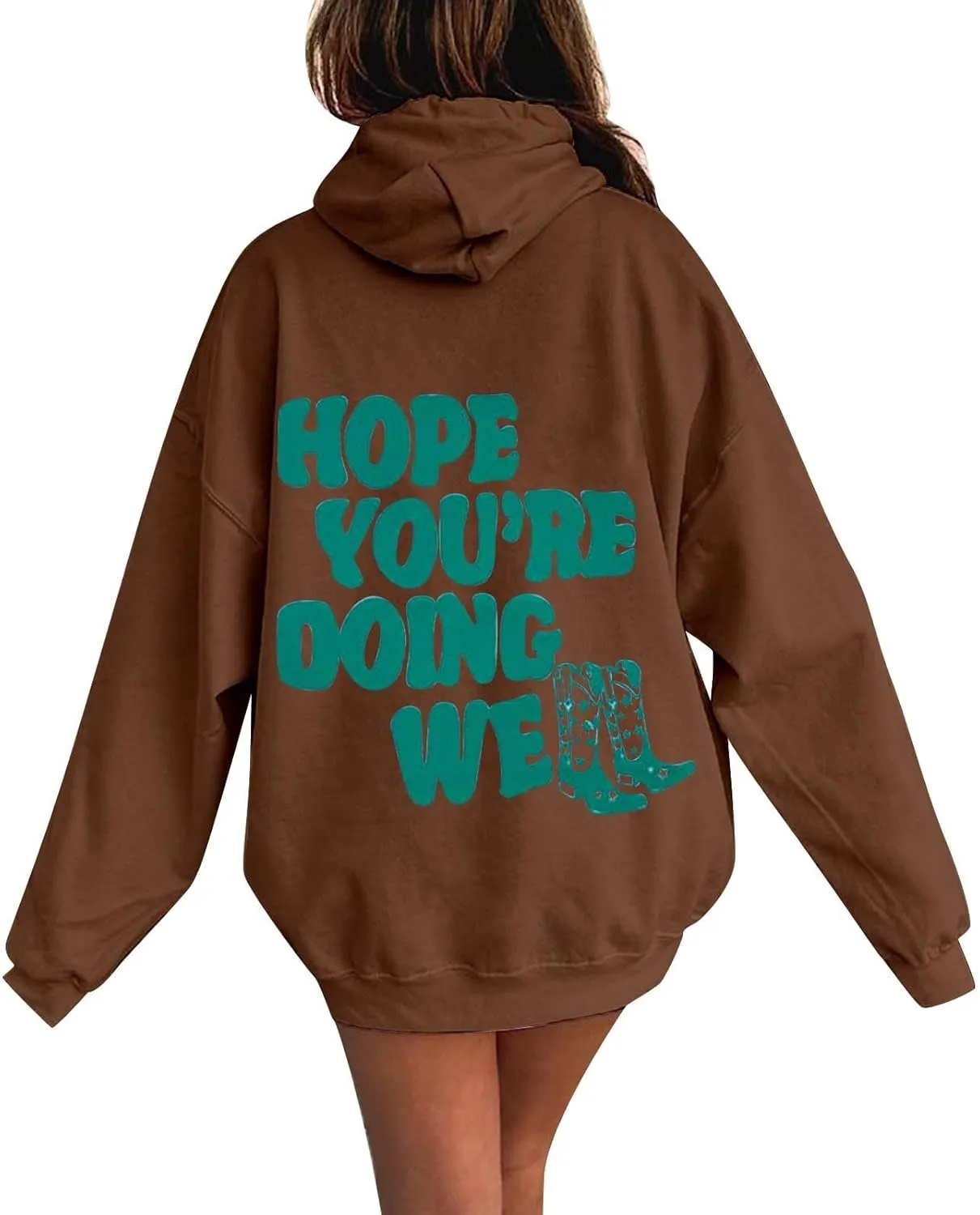 Women's Oversized Hoodie Slogan Letter Graphic Long Sleeve Preppy Sweatshirt Aesthetic Pullover with Pockets