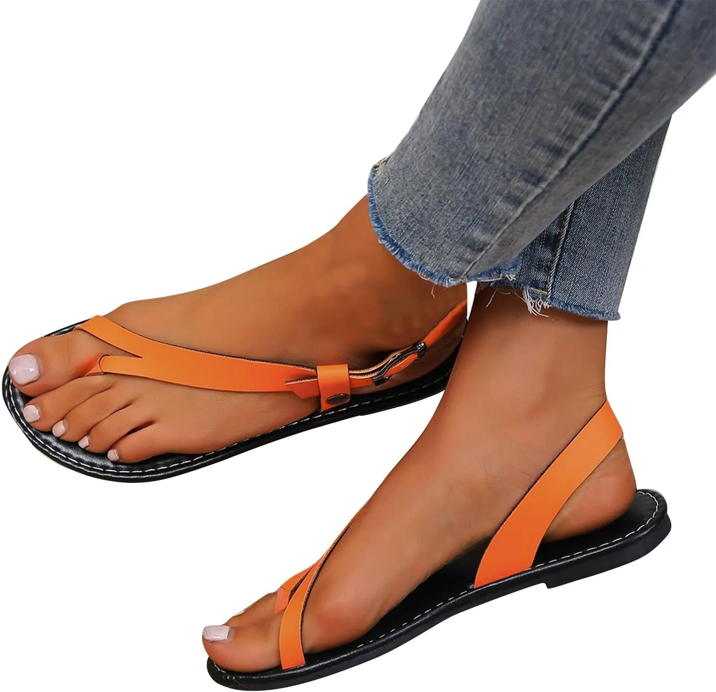 Women's Slide Sandals Toe Ring Thong Strap Sandal Summer Casual Flats Beach Shoes Outdoor Walking Flip Flops