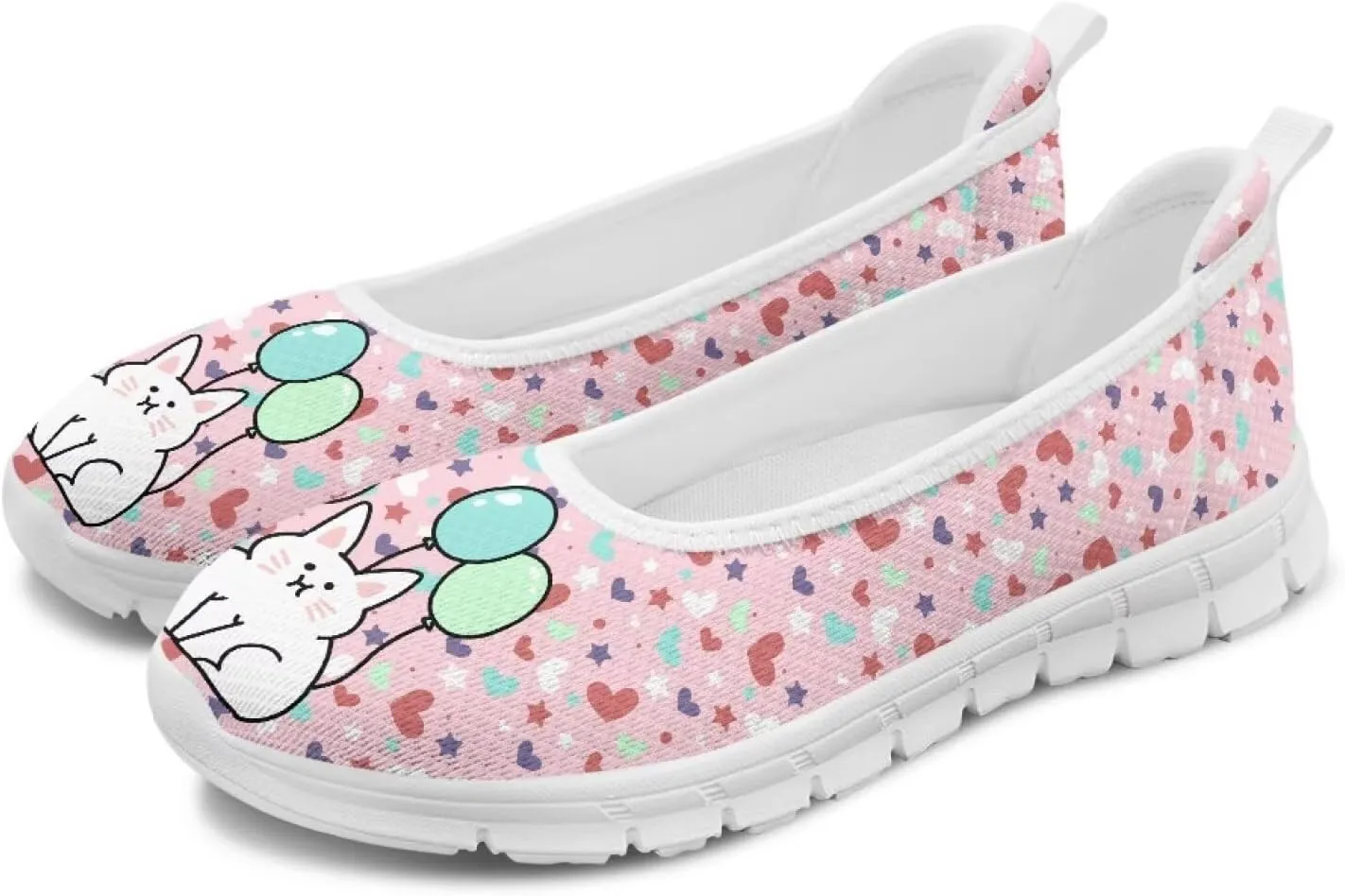 Women's Slip On Shoes Mesh Walking Flats Shoes Comfort Lightweight Casual Sneakers for Travel Date & Party White Sole Size 6-11