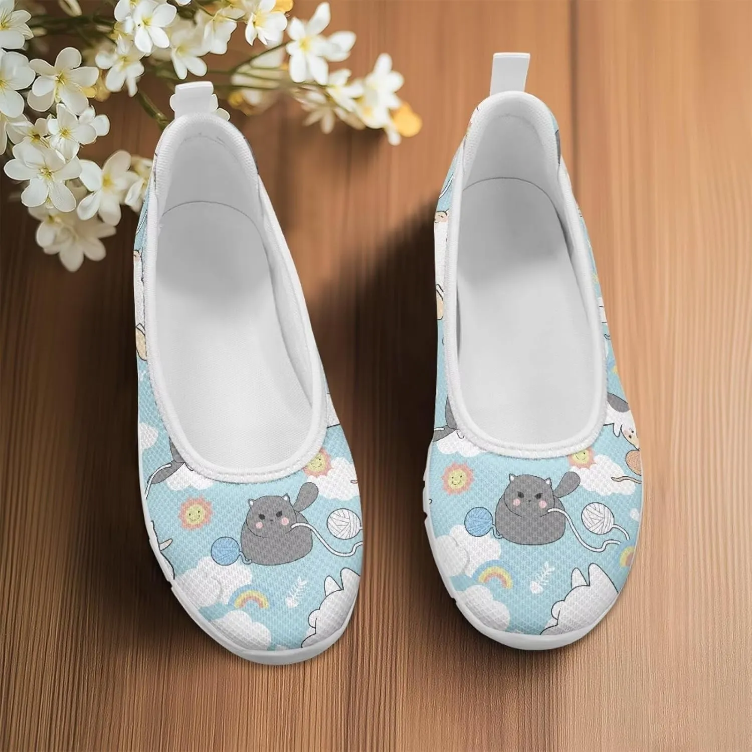 Women's Slip On Shoes Mesh Walking Flats Shoes Comfort Lightweight Casual Sneakers for Travel Date & Party White Sole Size 6-11