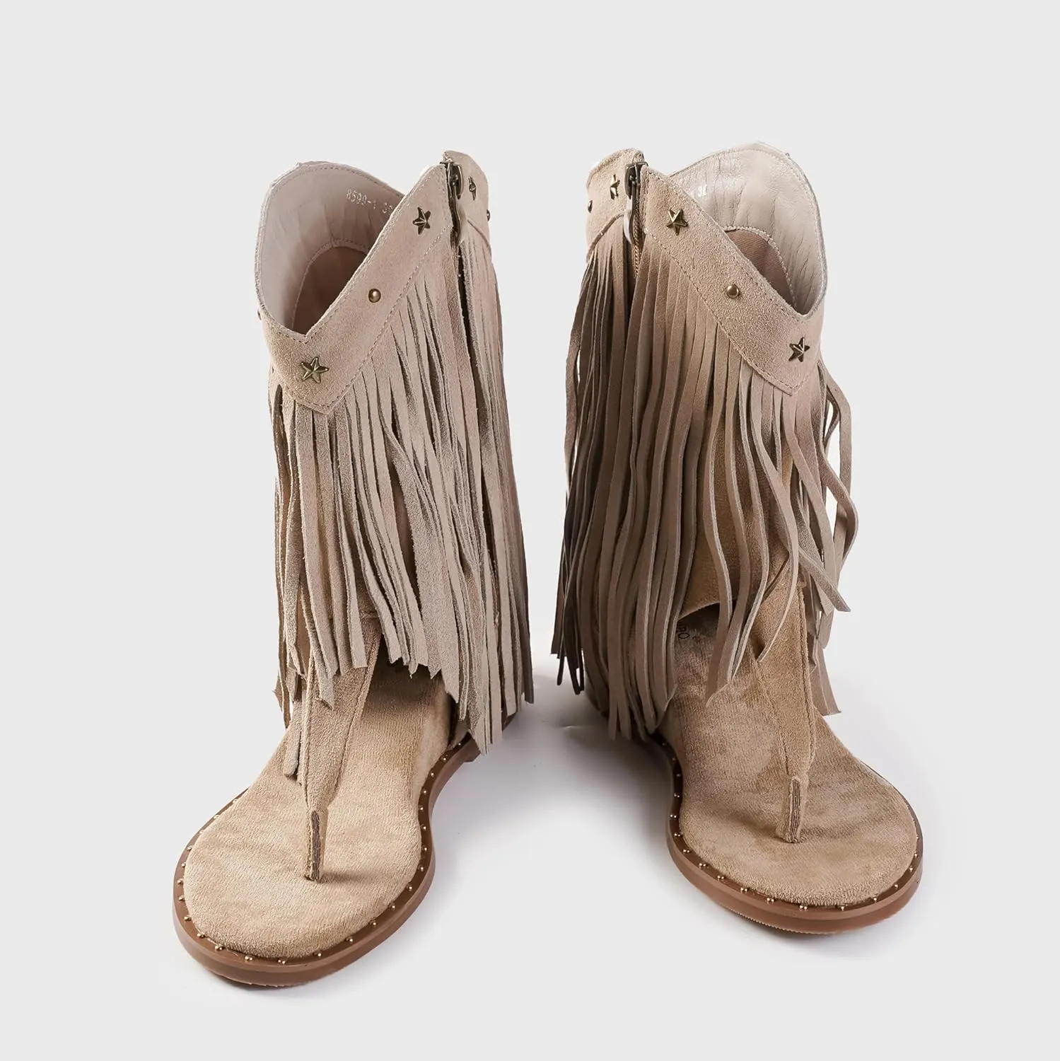 Women's Tassel Gladiator Flats Sandals Roman Thong Flip Flops Sandal with Rivets Bohemian Fringe Wedge Heel Shoes Summer Western Flat Ankle Boots