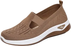 Women's Woven Orthopedic Breathable Soft Shoes Go Walk Slip on Shoes Diabetic Foam Shoes Hands Free Slip on Sneakers with Arch Support for Women