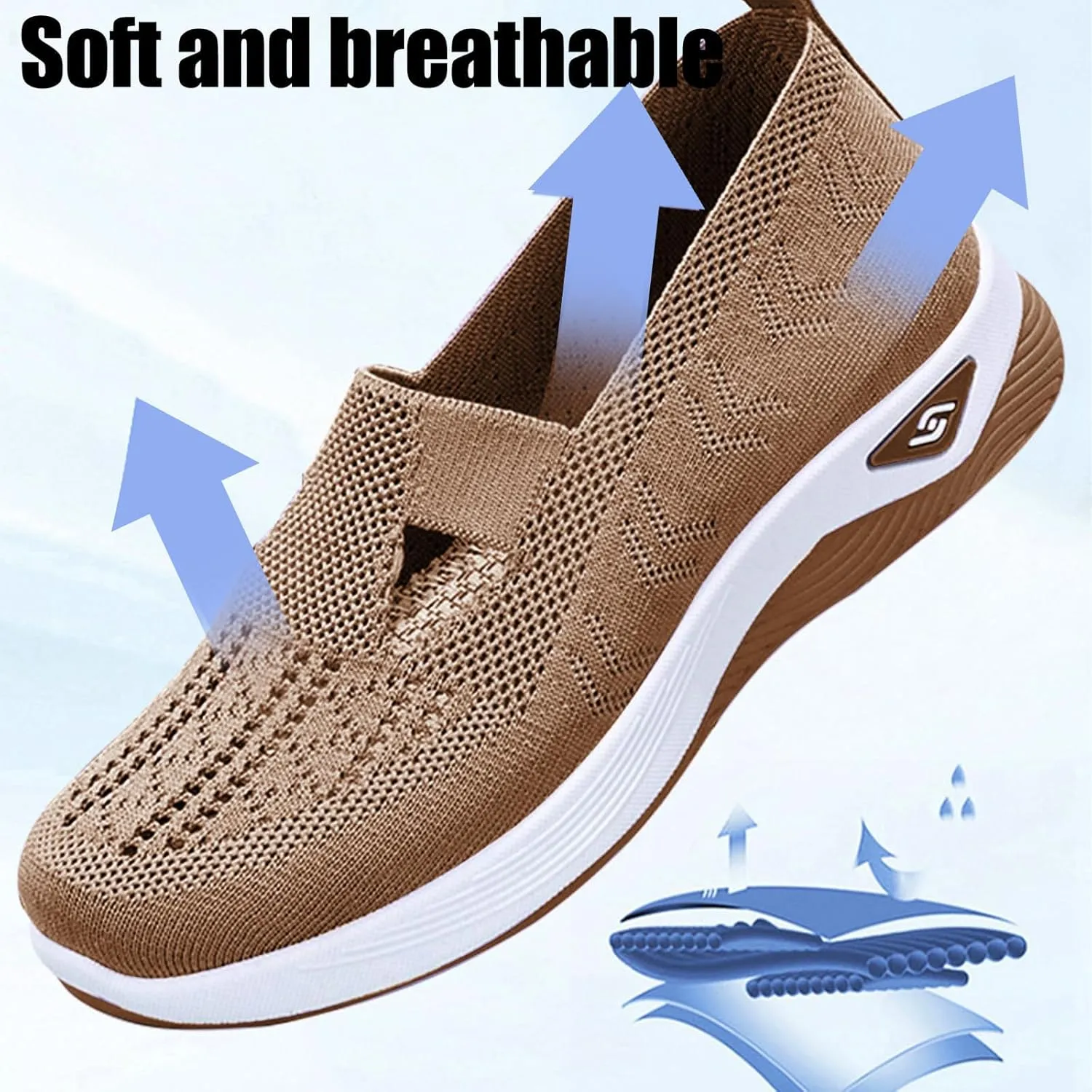 Women's Woven Orthopedic Breathable Soft Shoes Go Walk Slip on Shoes Diabetic Foam Shoes Hands Free Slip on Sneakers with Arch Support for Women